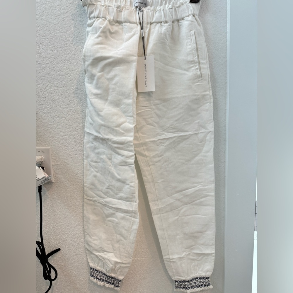 Something navy women linen jogger pants